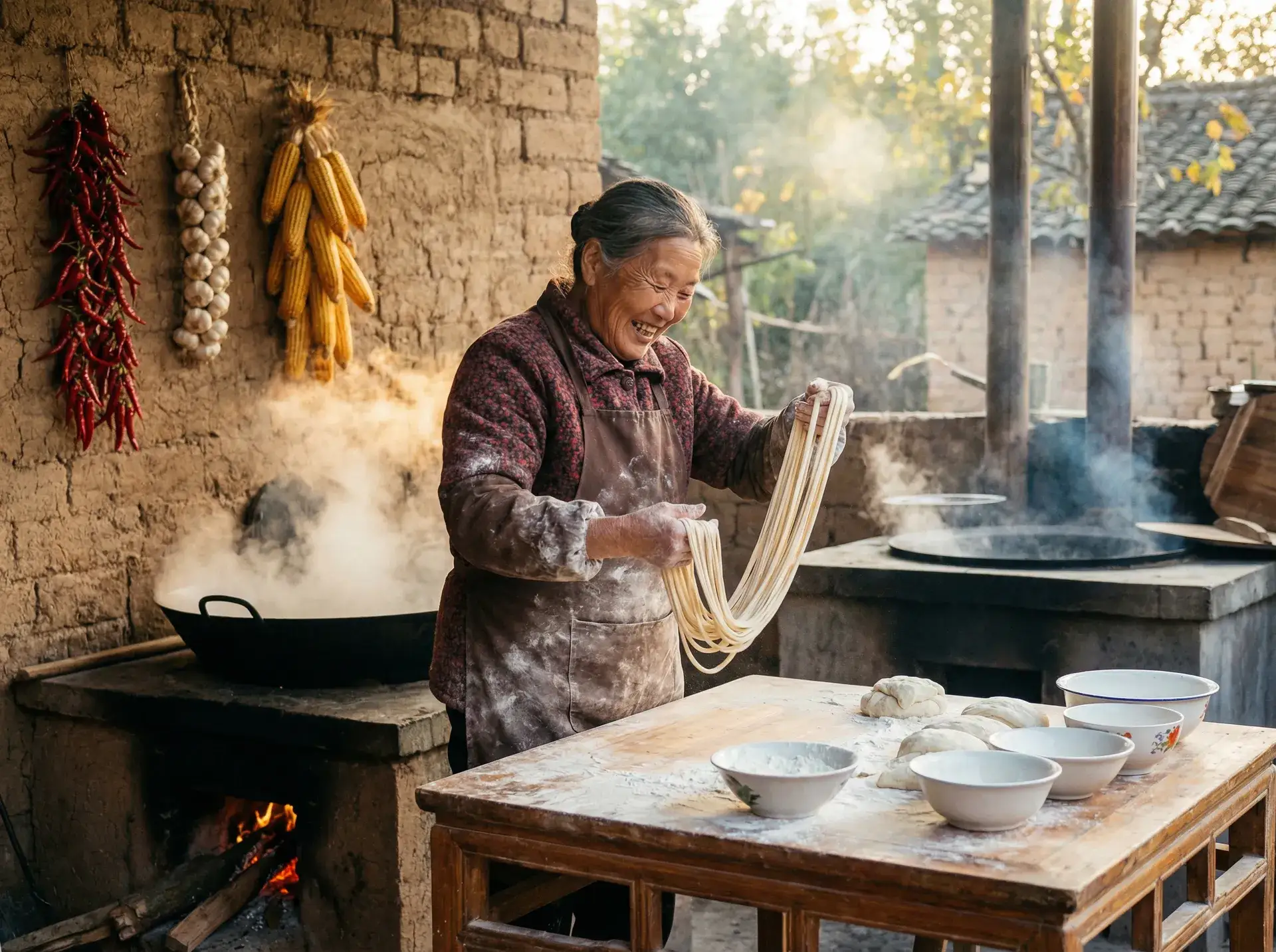 农家大嫂手擀面 - 楼顶的大象 乡村美食